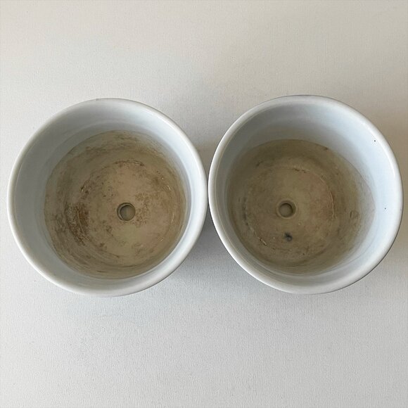 Pair Vintage Blue and White Handpainted Ceramic Planter Pot Rooster Floral - Picture 2 of 7